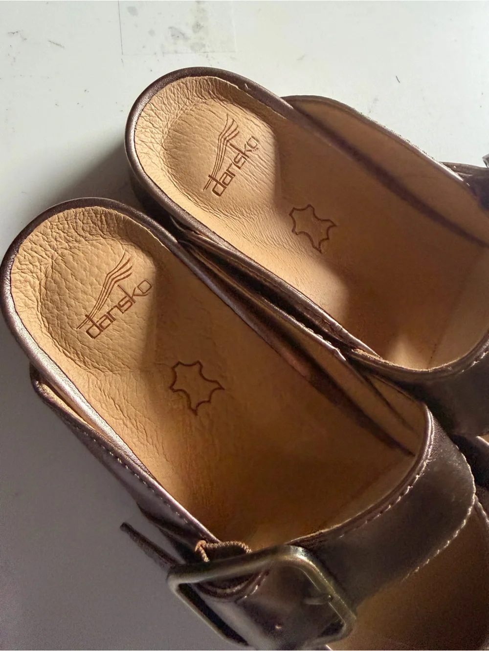 NWT Dansko Lotus Dark Gold Metallic Mary Jane Mule Flats Shoes Sz 37 No Box